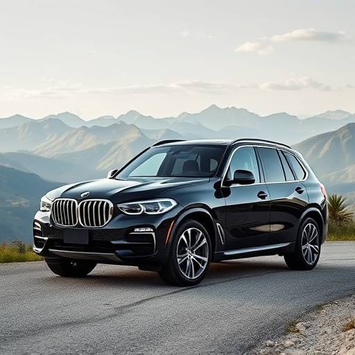 BMW X5 negro, modelo 2022, en un entorno natural con montañas al fondo