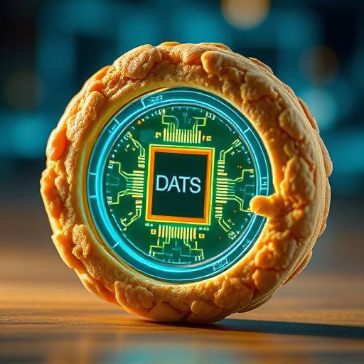 Ilustración de una cookie digital con un chip en el centro, representando el almacenamiento de datos