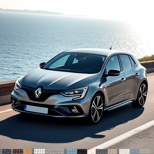 Renault Megane gris, modelo 2022, mostrando su diseño deportivo en una carretera costera